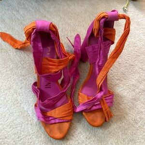Gianni Bini Orange and Pink Strappy Heels